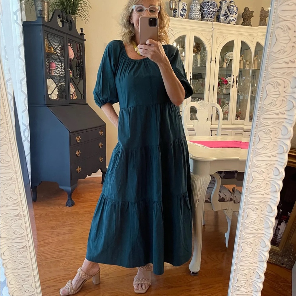 Puff Sleeve Green Maxi Dress
